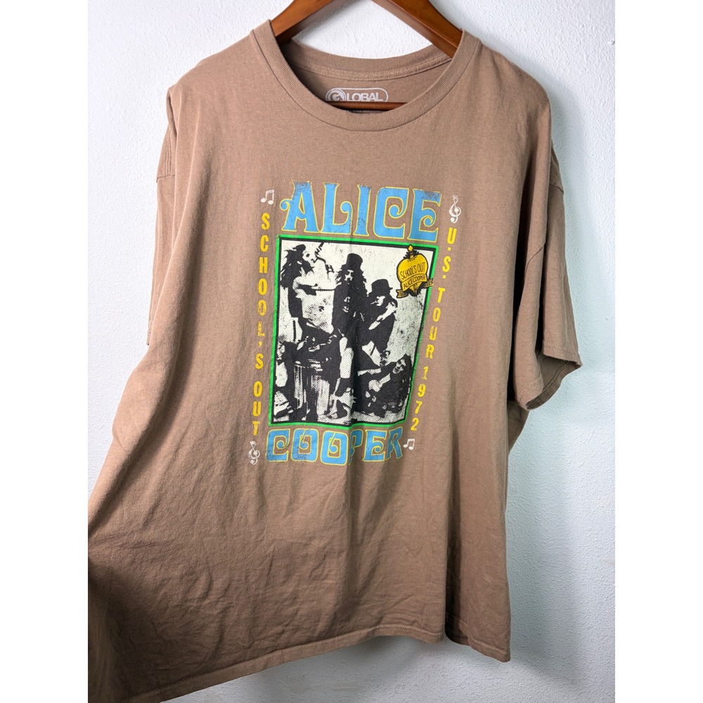 Global Mens Alice Cooper T-Shirt Brown 3XL Schools Out 1972 Tour Rock Graphic